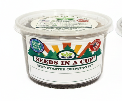 Collard Greens (Brassica oleracea var. viridis) seed starter kit contents: premium non-GMO seeds, nutrient-rich loose potting soil, and recyclable planter with humidity lid by Seeds In A Cup - Made in USA.