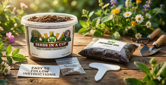 How to plant Cantaloupe (Cucumis melo var. cantalupensis) seeds: Step-by-step seed starting process using the Seeds In A Cup grow kit with real soil and moisture-retaining lid.