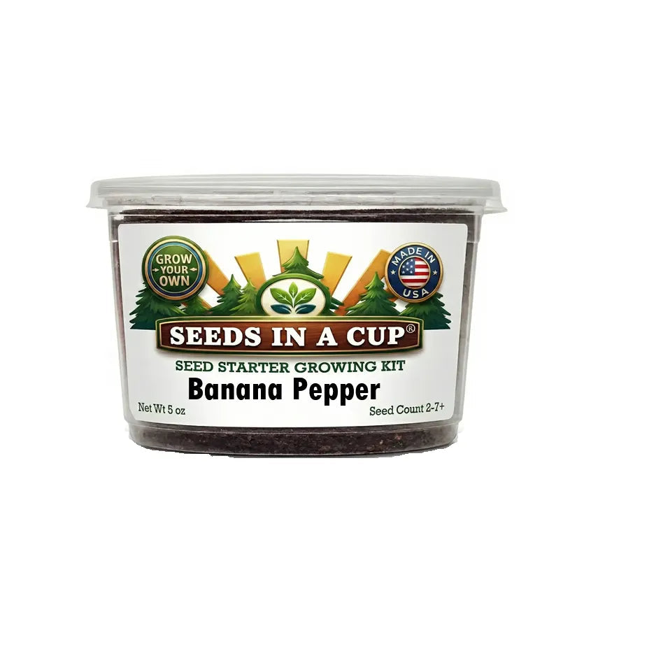 Seeds In A Cup Banana Pepper (Capsicum annuum) Grow Kit - Complete seed starter with recyclable planter, non-GMO seeds, and real potting soil. Hand-assembled in Cleveland, Ohio, USA.