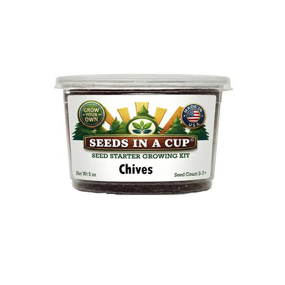 Seeds In A Cup Chives (Allium schoenoprasum) Grow Kit - Complete seed starter with recyclable planter, non-GMO seeds, and real potting soil. Hand-assembled in Cleveland, Ohio, USA.