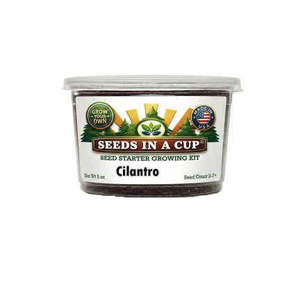 Seeds In A Cup Cilantro / Coriander (Coriandrum sativum) Grow Kit - Complete seed starter with recyclable planter, non-GMO seeds, and real potting soil. Hand-assembled in Cleveland, Ohio, USA.