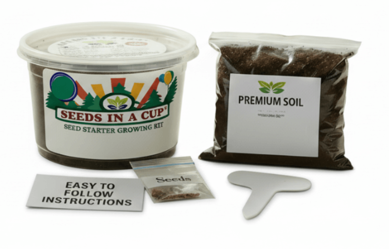 Seeds In A Cup Snapdragon grow kit with all contents: non-GMO seeds, real loose potting soil, recyclable planter, and growing instructions. Made in Cleveland, Ohio.