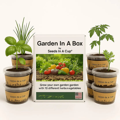 Eco-Friendly Gardening Gift: The Seeds In A Cup Garden In A Box (Pick 5) is a perfect STEM educational project or sustainable gift, featuring USA-made components and recyclable materials.