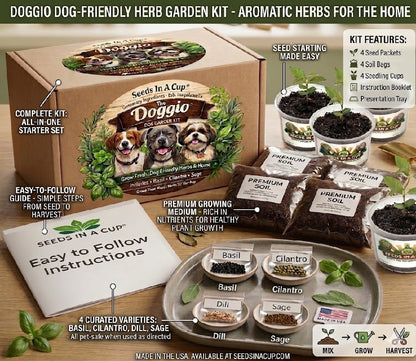 Doggo's Garden (For Dogs) Garden Kit | Basil, Sage, Cilantro & Dill | Seeds In A Cup®