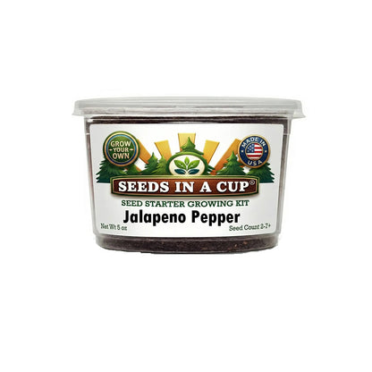 Seeds In A Cup Jalapeno Pepper (Capsicum annuum) Grow Kit - Complete seed starter with recyclable planter, non-GMO seeds, and real potting soil. Hand-assembled in Cleveland, Ohio, USA.