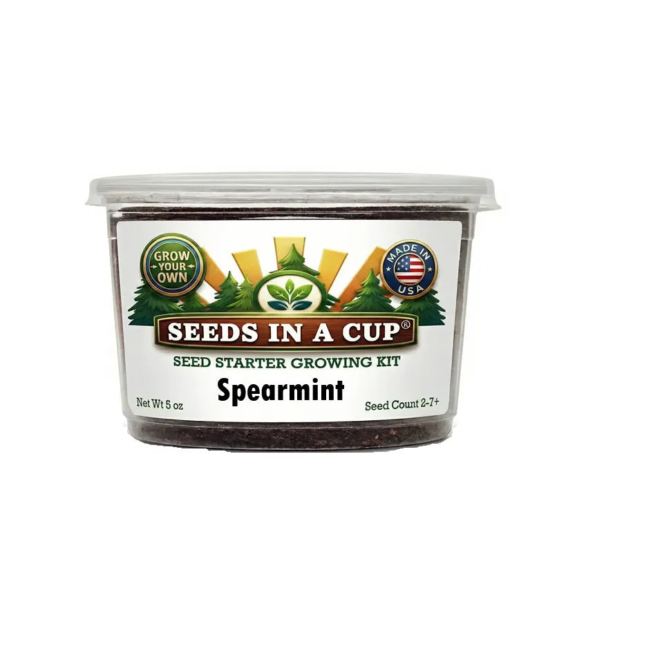 Seeds In A Cup Spearmint (Mentha spicata) Grow Kit - Complete seed starter with recyclable planter, non-GMO seeds, and real potting soil. Hand-assembled in Cleveland, Ohio, USA.