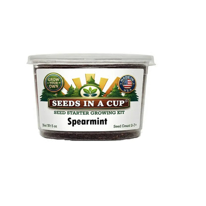 Seeds In A Cup Spearmint (Mentha spicata) Grow Kit - Complete seed starter with recyclable planter, non-GMO seeds, and real potting soil. Hand-assembled in Cleveland, Ohio, USA.